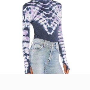 Free People Navy and Lavender Tie-Dye Long Sleeve Top